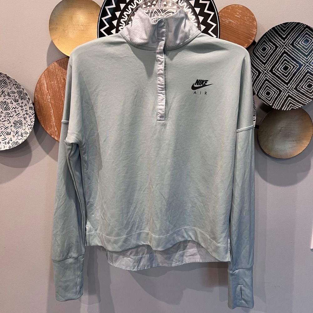 Nike Air Womens Quarter Snap Long Sleeve Running Top Sage Green Thumbholes